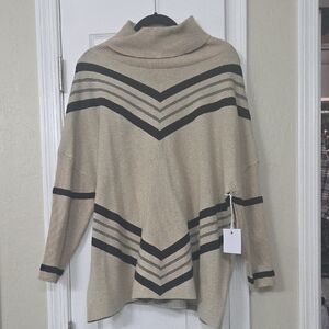 Striped Beige and Black Turtleneck Sweater